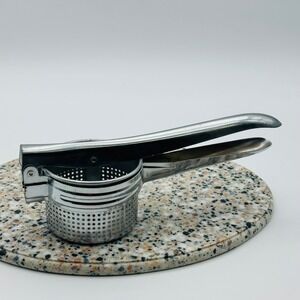 Hong Kong Vintage Metal Potato Ricer Fruit Press Silver Tone Kitchen Tool